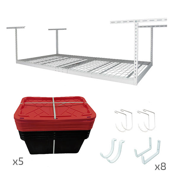 4' x 8' Overhead Garage Storage Bundle w/ 5 Bins (Red)