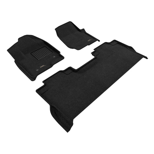 All-Weather Custom-Fit Floor Mats for Ford F250/350/450/550 Crew Cab Bench Seats With Carpeted Floor 2017-2024 with Non-Slip Backing - Black - 1st Row 2nd Row