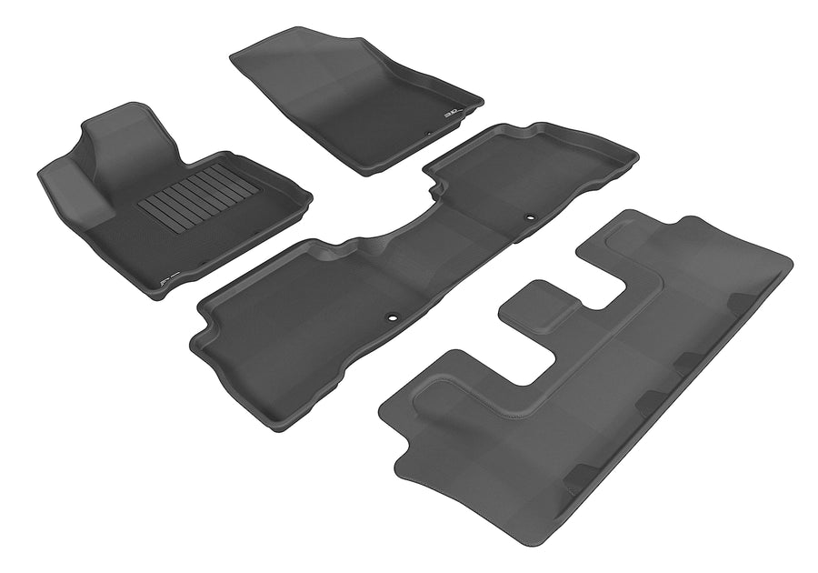 All-Weather Custom-Fit Floor Mats for Kia Sorento 7-Seats 2014-2015 with Non-Slip Backing - Black - 1st Row 2nd Row 3rd Row