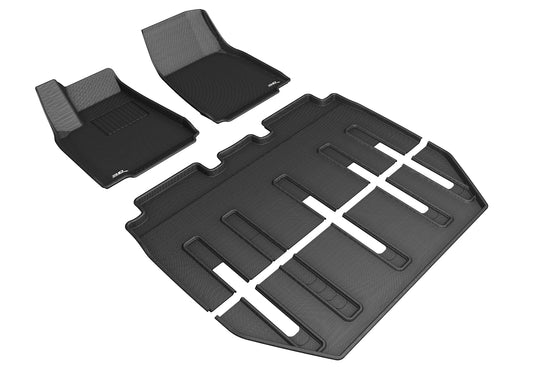 All-Weather Custom-Fit Floor Mats for Tesla Model X Folding 7-Seat 2017-2021 with Non-Slip Backing - Black - 1st Row 2nd Row 3rd Row