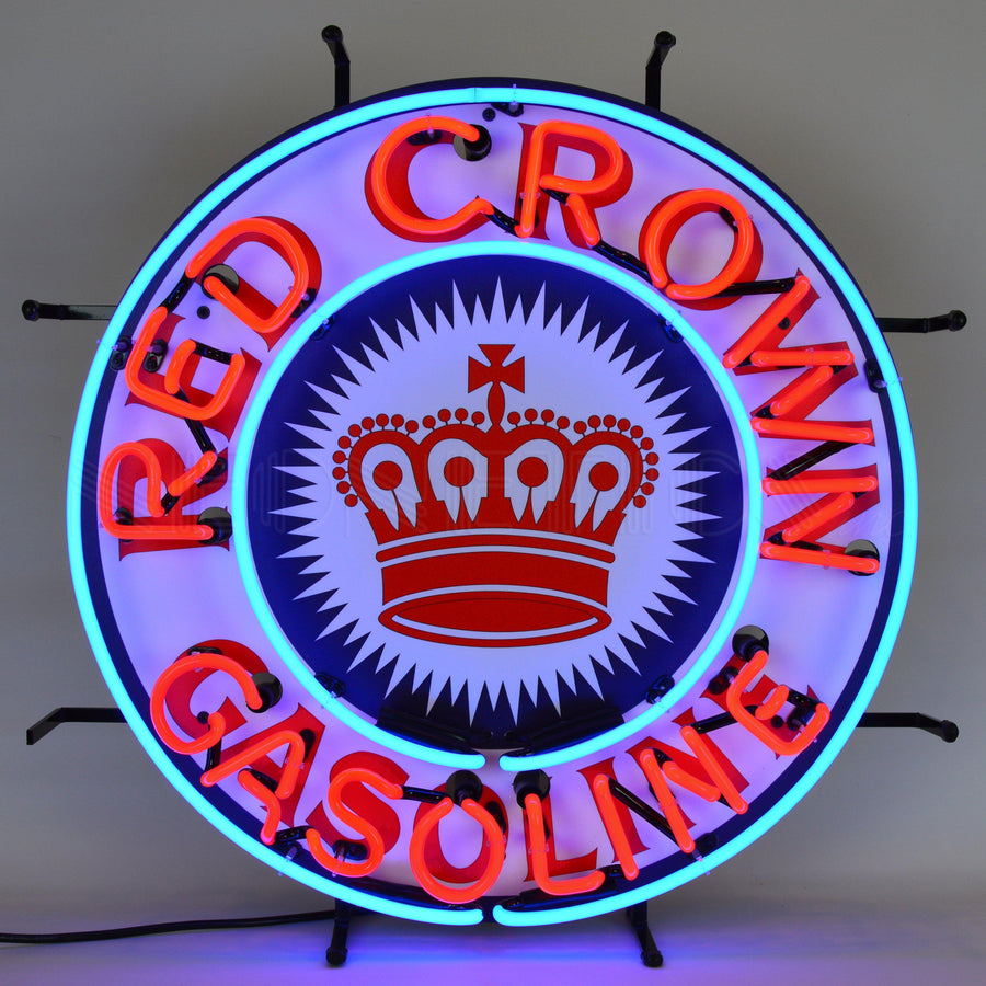 Red Crown Gasoline Neon Sign with Backing