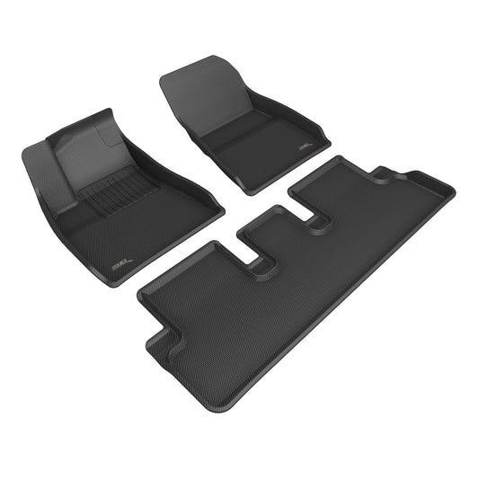 All-Weather Custom-Fit Floor Mats for Tesla Model 3 2024-2025 with Non-Slip Backing - Black - 1st Row 2nd Row