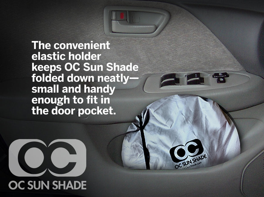 OC Sun Shade packs small easily stores in door pocket or between seats